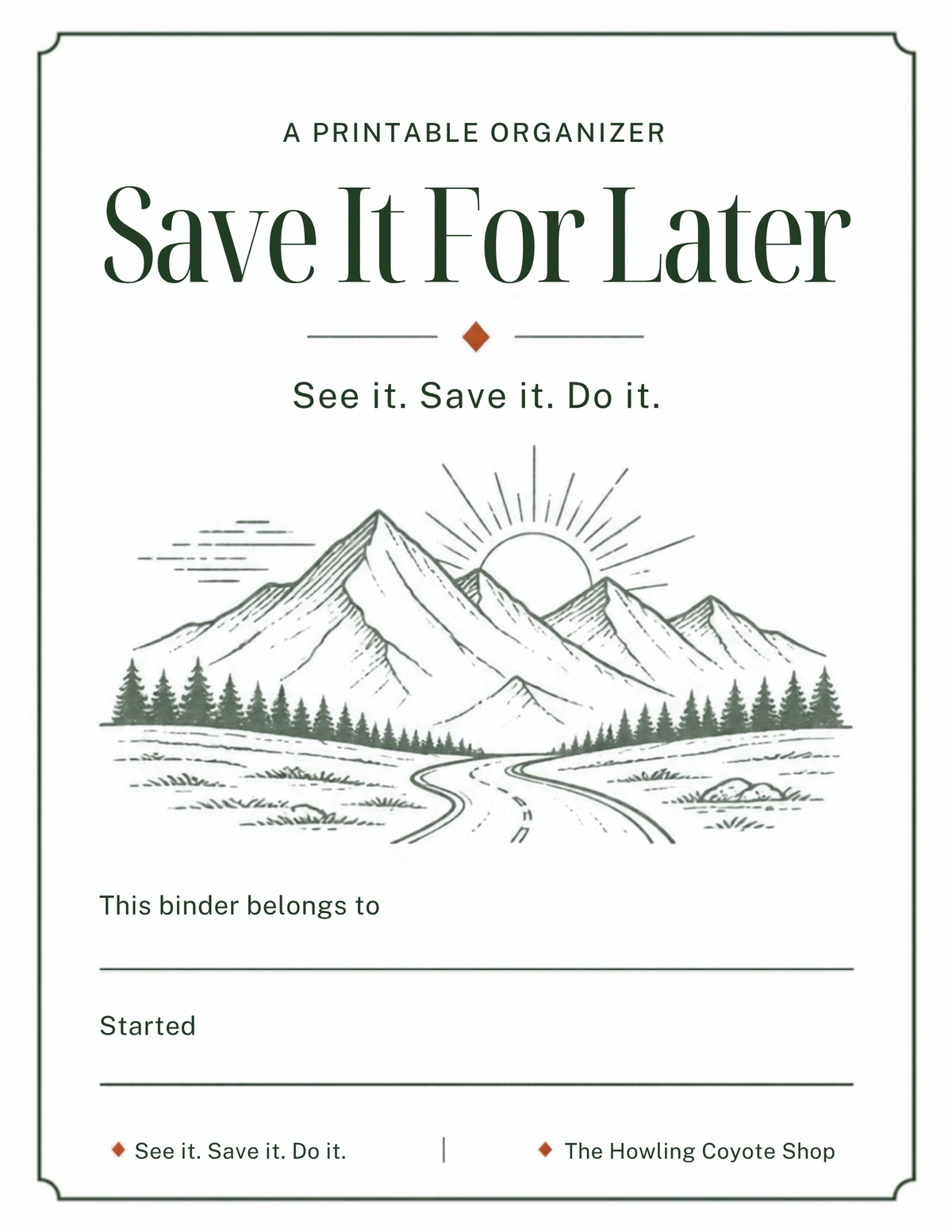 Save It For Later printable organizer cover page