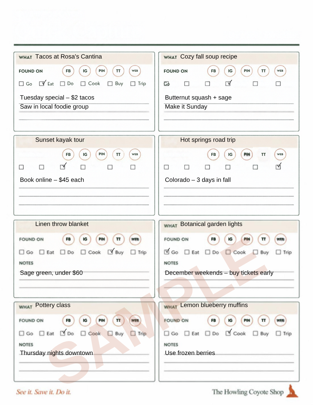 Sample page (filled example): Quick Capture