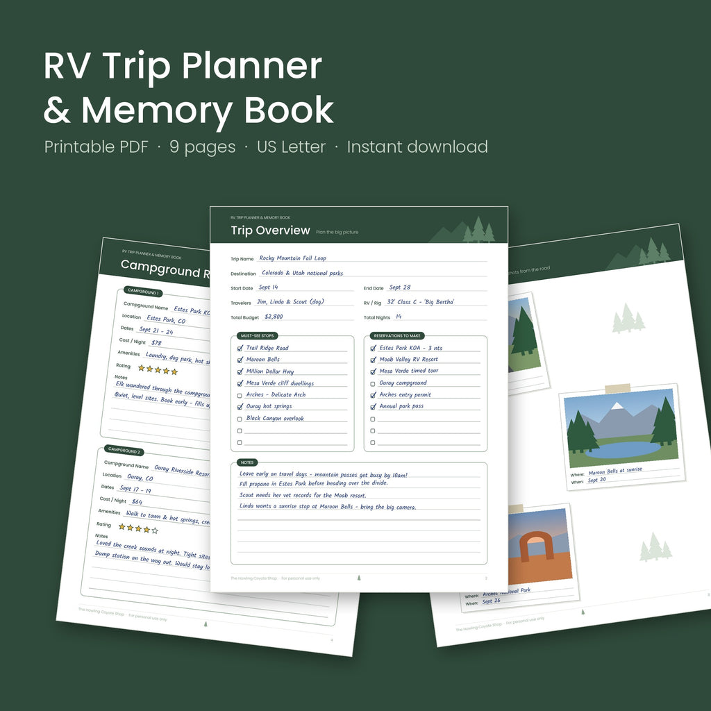 RV Trip Planner & Memory Book – Printable