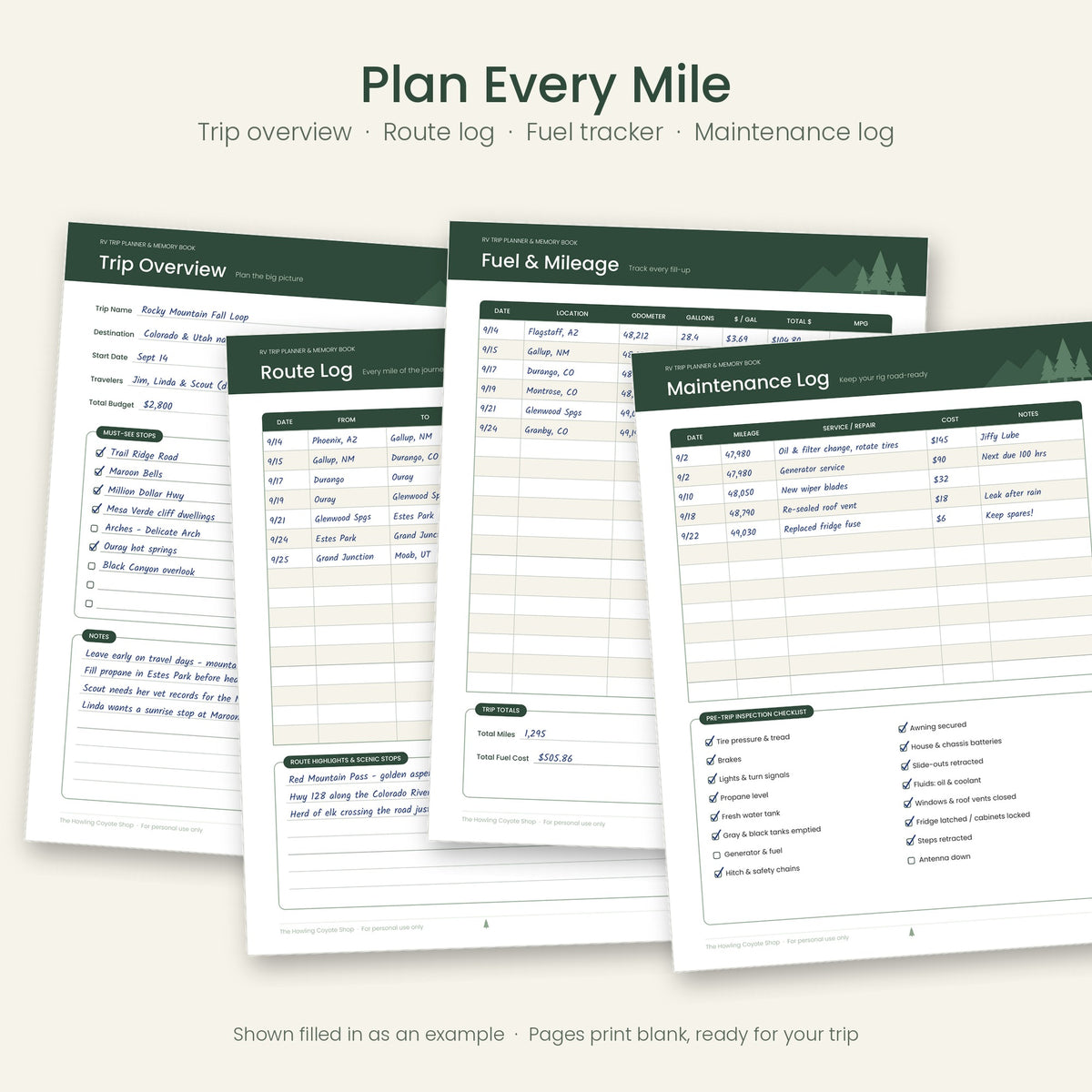 RV Trip Planner & Memory Book – Printable