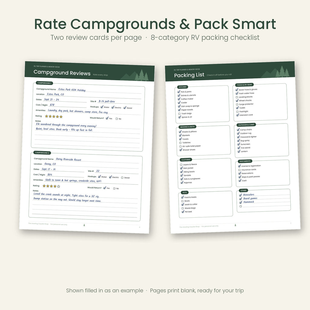 RV Trip Planner & Memory Book – Printable