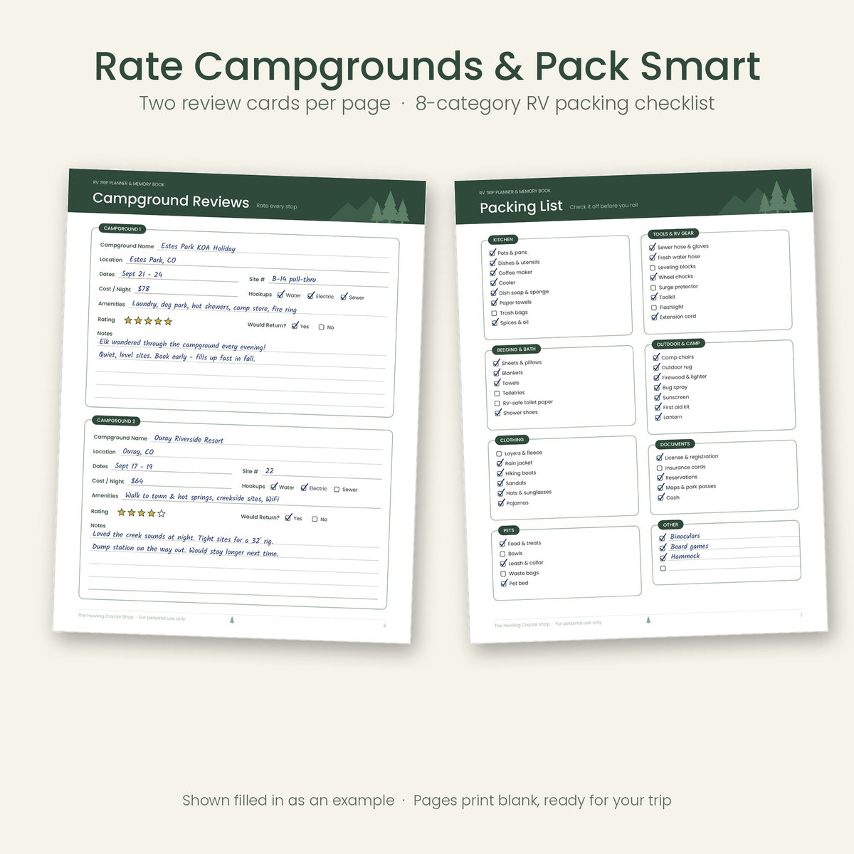 RV Trip Planner & Memory Book – Printable