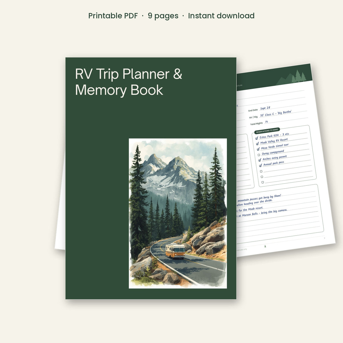 RV Trip Planner & Memory Book – Printable